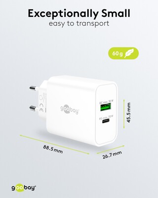 Nabíjačka USB 230V 2port, 1xUSB A, 1x USB Typ C, 30W, Power Delivery, Quick Charge 3.0, biela