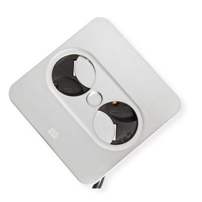 TWIST2 SQUARE 1xUTE 230V, nabíjačka (USB A + USB C), 2m kábel 1.5mm², vidlica CEE7/7, nerezová farba