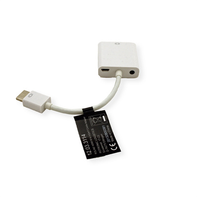 Adaptér HDMI na VGA+audio 15cm biely, napájanie micro USB