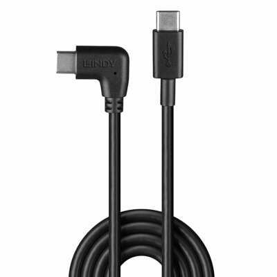 Kábel USB 2.0 CM/CM Typ C 0.5m, High Speed, čierny, uhľový 90°