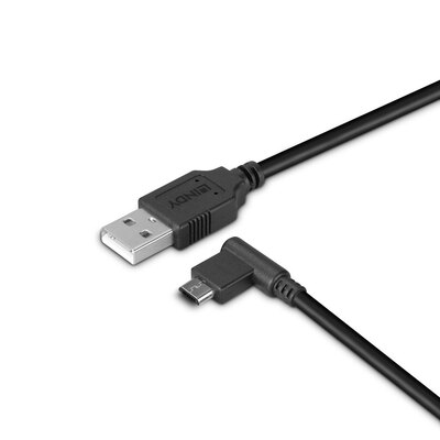 Kábel USB 2.0 A-MICRO-B M/M 0.5m, High Speed, čierny, zahnutý doľava 90°