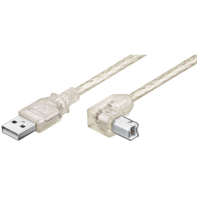 Kábel USB 2.0 A-B M/M 0.5m, High Speed, transparentný, zahnutý 90°