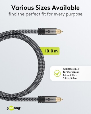 Kábel Toslink audio optický SPDIF prepojovací M/M 10m, ø6.5mm, pozl. konektor, čierny/sivý