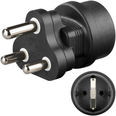 Adaptér cestovný Európa SCHUKO (CEE7/3) -> Južná Afrika, India (BS-546), max. 16A, čierny