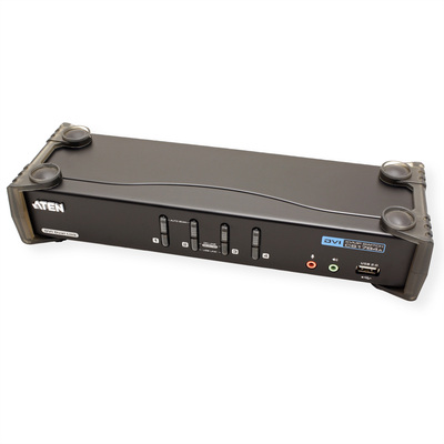 KVM switch/prepínač 4PC, DVI-I Dual Link, USB, USB hub, audio