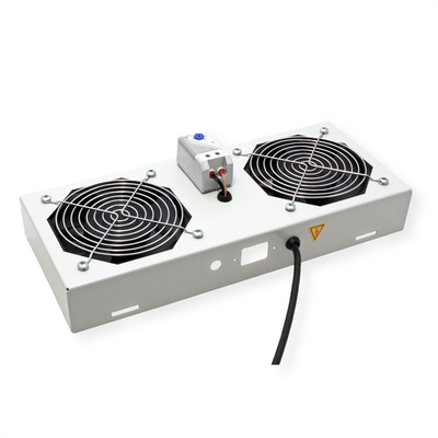 19" Ventilačná jednotka, 2 vetráky, s termostatom, pre nástennú skrinku, sivá