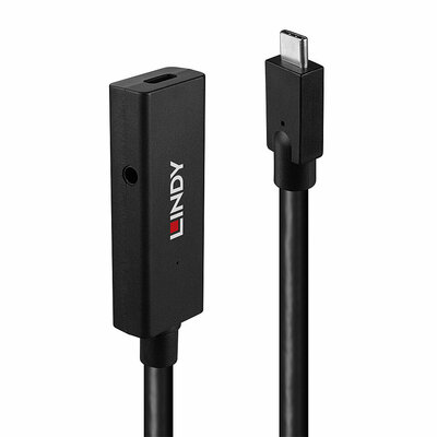 Kábel USB 3.2 Gen 2, Typ C CM/CF 5m, 10Gbps, čierny, predlžovací, aktívny