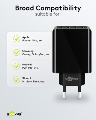 Nabíjačka USB 230V 4port, 4xUSB A, 3A, 30W, čierna