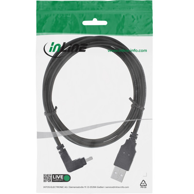 Kábel USB 2.0 A-MINI-B 5pin M/M 1m, High Speed, čierny, zahnutý hore 90°