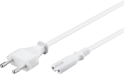 Kábel sieťový 230V, 2pin vidlica (CEE7/16) priama - C7 (2pin), 1.8m, 0.75mm², 2.5A, biely