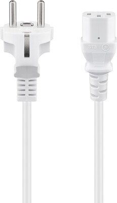 Kábel sieťový 230V, vidlica (CEE7/7) priama - C13, 5m, 1.00mm², 10A, biely