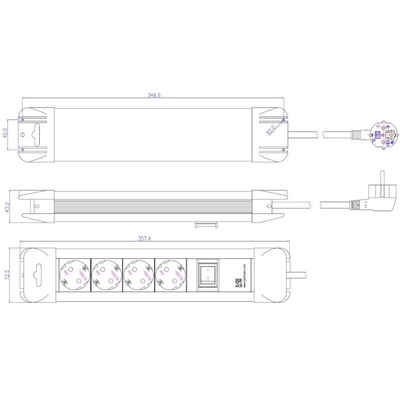 Predlžovačka CONNECTUS 2m s 4 zásuvkami UTE + vypinač, 1.5mm², PVC,  čierna