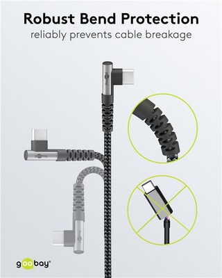 Kábel USB 2.0 Typ C AM/CM 0.5m, High Speed, Power Delivery 60w 20V3A, čierny/sivý, zahnutý 90°