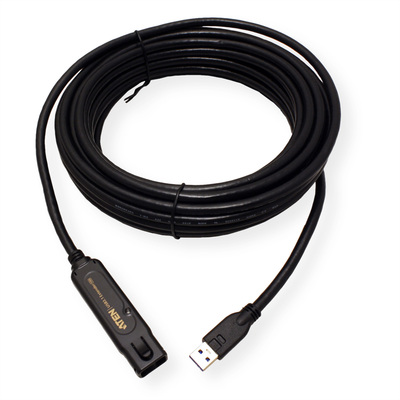 Kábel USB 3.2 Gen 1, A-A M/F 10m, 5Gbps, predlžovací, čierny, aktívny