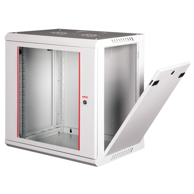 19" Rack na stenu 12U, sivý, 645x600x450mm (HxWxD), odnímateľné bočnice