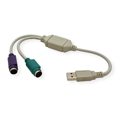 Káblový adaptér USB na 2x PS/2 (F), 0,3m, sivý