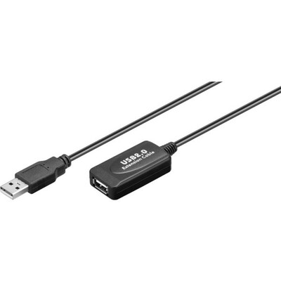 Kábel USB 2.0 A-A M/F 10m, High Speed, čierny, predlžovací, aktívny