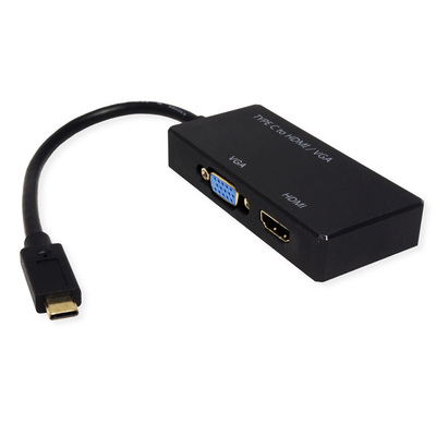 Adaptér USB Typ C na HDMI/VGA, 4K@30Hz, 0.1m, čierny
