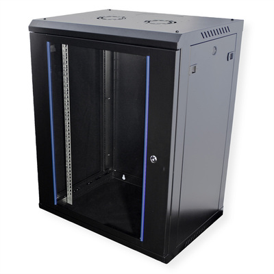 19" Rack na stenu 15U, čierny, 779x600x450 mm (HxWxD), RAL9005