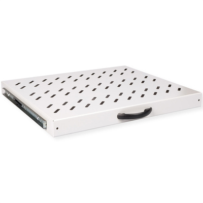 19" Polica 350mm, max. 25kg, 1U, sada skrutiek a podložiek v balení, sivá