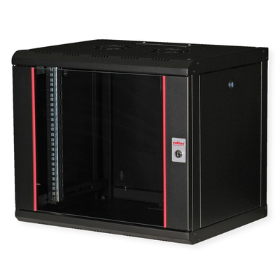 19" Rack na stenu 9U, čierny, 505x600x450mm (HxWxD), RAL9005, PRO, odnímateľné bočnice