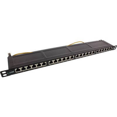 19" Patch panel 24port cat.6a, tienený s uzemnením, celokovový, 0.5U, čierny