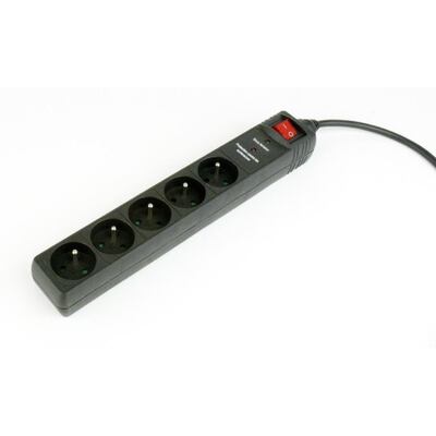 Predlžovačka 1.5m s 5 záuvkami s vypínačom, 1.5mm², prepäťová ochrana, čierna, GEMBIRD
