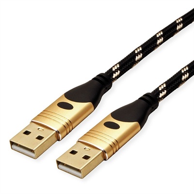 Kábel USB 2.0 A-A M/M 3m, High Speed, čierny/zlatý, Gold, pozl. konektor