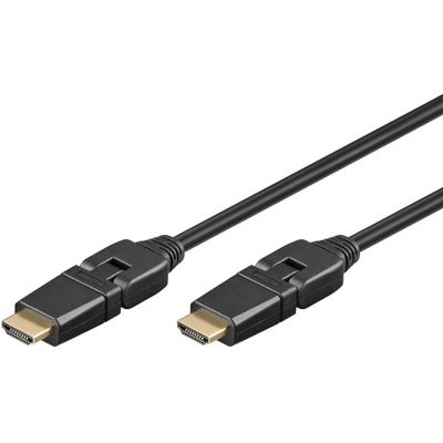 Kábel HDMI M/M 1.5m, High Speed+Eth, 4K@30Hz, HDMI 1.4, pozl. kon., čierny, 2x otočný konektor 360°