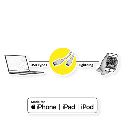 Kábel USB 3.2 Gen 1, Typ C CM/"Lightning" pre Apple, 1m, High Speed, biely s MFI cert.