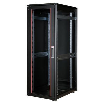 19" Rack na podlahu 32U, 1609x600x800mm (HxWxD), PRO, sklenené dvere, čierny
