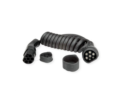 Kábel nabíjací pre elektromobily Type 2, 5m, 22kW, 32A, 3 fázy, špirála, čierny