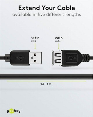 Kábel USB 2.0 A-A M/F 1.8m, High Speed, predlžovací, čierny