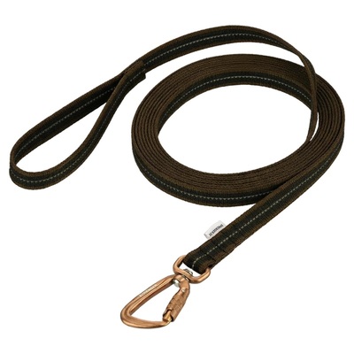 Vodítko stopovacie s uškom pogumované, 19mm/10m, nerezová karabína, hnedé, HS