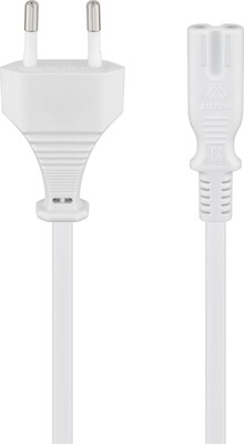 Kábel sieťový 230V, 2pin vidlica (CEE7/16) priama - C7 (2pin), 5m, 0.75mm², 2.5A, biely