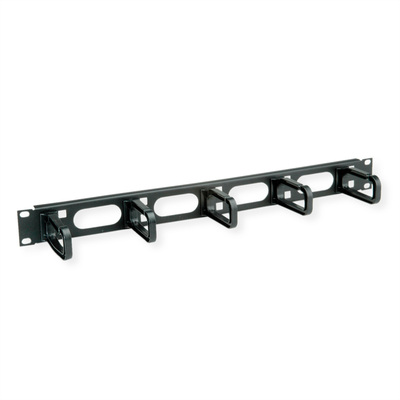 19" Panel vyväzovací, organizér, 5x oko (Typ C) 80mm, 1U, oceľ/plast, čierny
