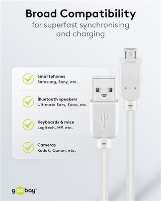 Kábel USB 2.0 A-MICRO-B M/M 1.8m, High Speed, biely