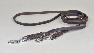 Vodítko prepínacie, 12mm/300cm, chromová karabína, kožené, hnedé