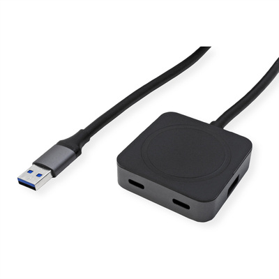 Kábel USB 3.2 Gen 1, A-A M/F 10m, 5Gbps, predlžovací, čierny, aktívny 4port HUB(2x USB A + 2x Typ C)