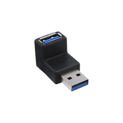 Adaptér USB 3.2 Gen 1, A-A M/F, 5Gbps, zahnutý hore 90°, čierny