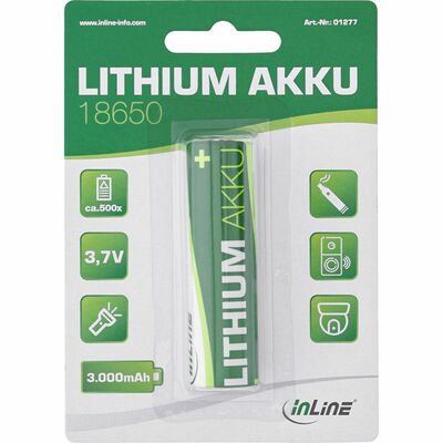 Baterka InLine Lítiová 18650 3.7V 3000mAh, 20A, 1BL