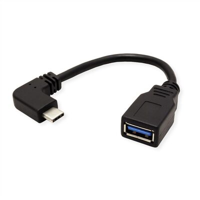 Kábel USB 3.2 Gen 1, Typ C CM/AF 0.15m, 5Gbps, OTG, čierny, zahnutý 90°