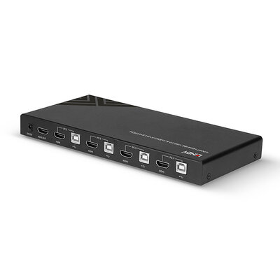 KVM switch/prepínač 4PC, HDMI, USB 2.0, hub, audio, 4K@60Hz, 18G, čierny