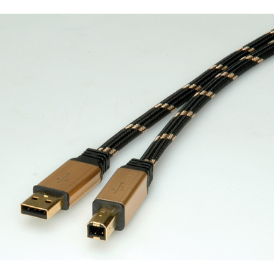 Kábel USB 2.0 A-B M/M 1.8m, High Speed, čierny/zlatý, Gold, pozl. kon.