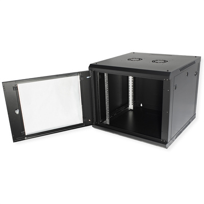 19" Rack na stenu 9U, čierny, 512x600x600mm (HxWxD), odnímateľné bočnice