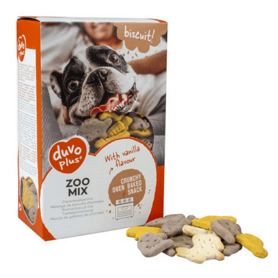 Pamlsky DUVO PLUS Biscuit Zoo mix - sušienky v tvare zvieratiek s vanilkovou arómou, 500g