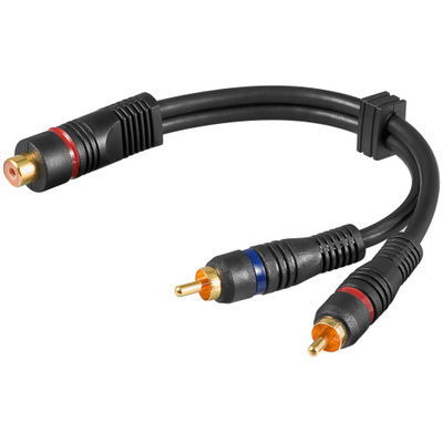 Kábel Cinch 2x audio /1xCinch M/F 0.2m, čierny, pozl. konektor, HQ