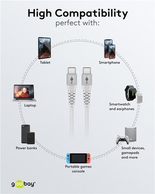 Kábel USB 2.0 Typ C CM/CM 0.5m, High Speed, Power Delivery 60w 20V3A, textilný oplet, biely