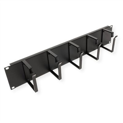 19" Panel vyväzovací, organizér 2U, lišta 5x oko (Typ G) 85x60mm, kovový, čierny RAL9005