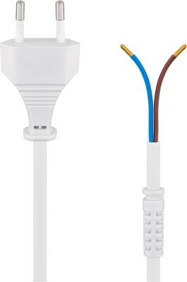 Kábel sieťový 230V, 2pin vidlica (CEE7/16) priama - dutinky, 1.5m, 0.75mm², 2.5A, surový 2, biely